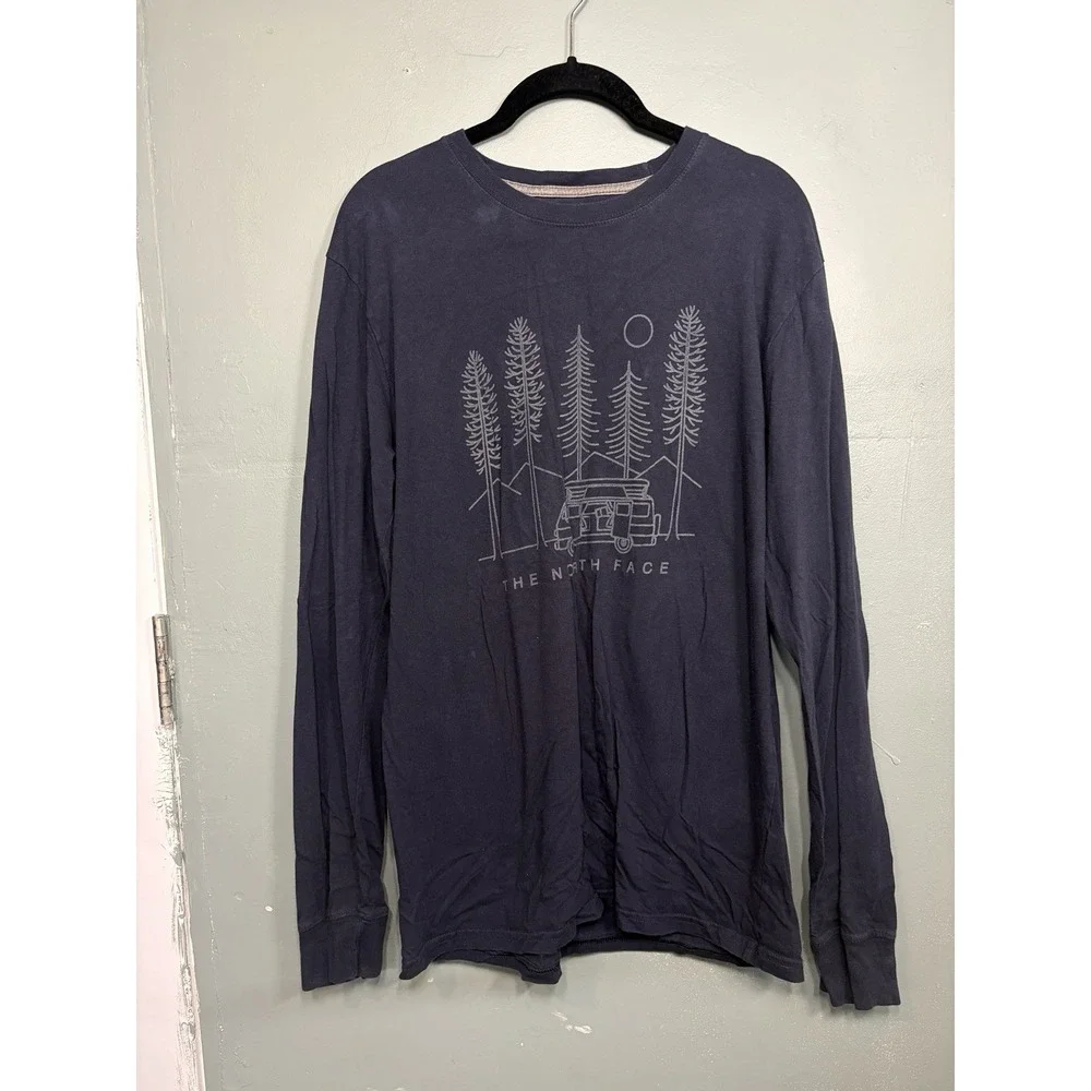 The North Face Men's Cotton Knit Classic Fit Long Sleeve Graphic Tee Navy M